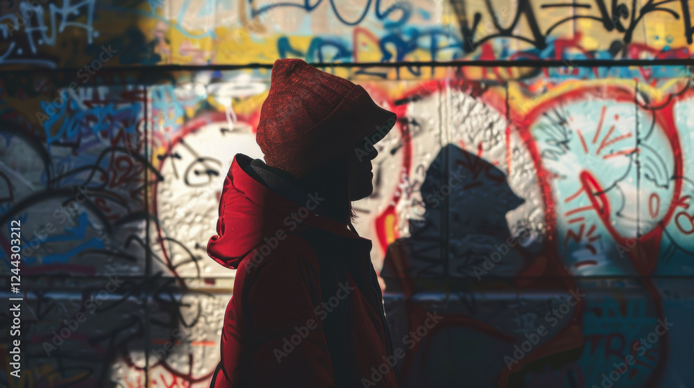 Poster urban life complexity in graffiti art with shadowed portrait for design and poster use