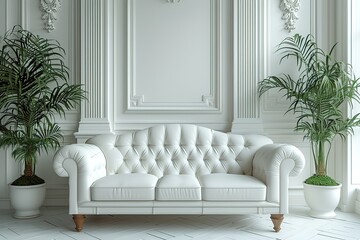 The luxury white living room interior design and white pattern wall background