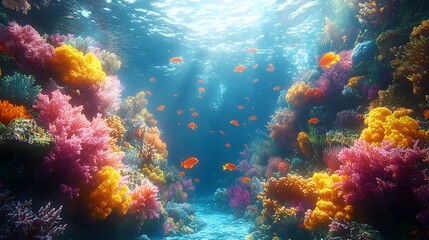Obraz premium Vibrant Coral Reef Teeming with Life for Marine Conservation Awareness – Generative AI