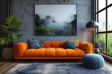 Wall Art in living room Wall art mockup Art wall in modern living room dressable art wall mockup