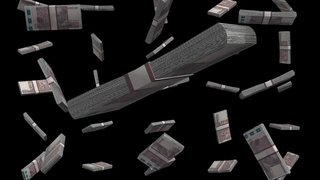 Cambodia 20000 Riels Falling Animation Stacks Of Money on Black Background
