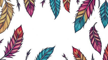 Intricate Feather Patterns Adorned with Boho Aesthetics on Textured Canvases