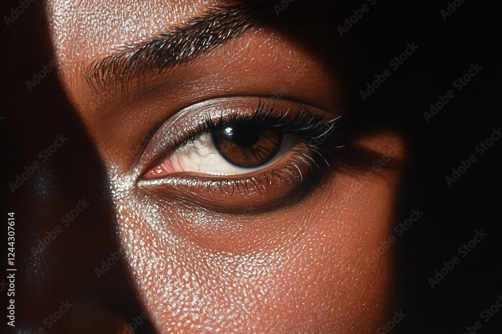 Poster a close-up portrait captures the intense gaze of one eye while deep shadows obscure half of the face