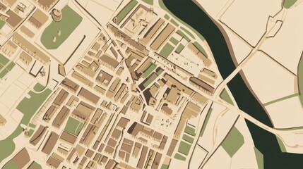 Fototapeta premium Detailed Vintage City Map, Exquisite Urban Layout, Architectural Design