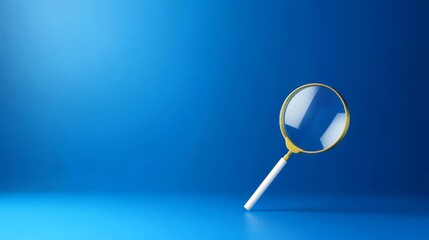 Closeup Magnifying Glass on Blue Background - Investigation, discovery, research, exploration, and analysis are symbolized by a magnifying glass against a vibrant blue backdrop.  A clean