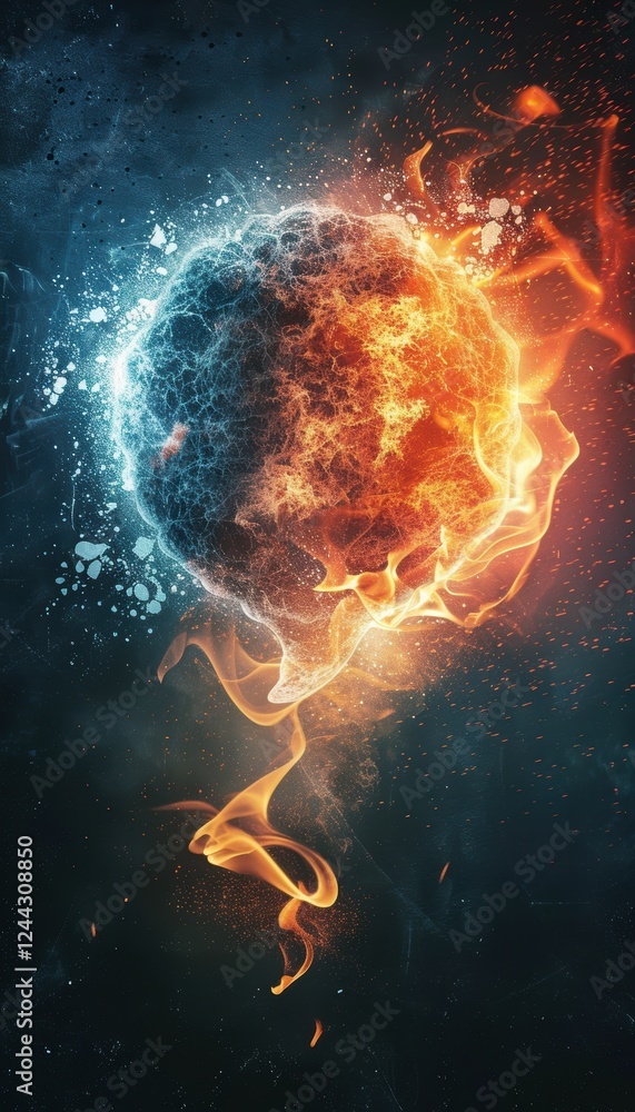 Poster dynamic ice and fire speech bubble with realistic textures for creative design