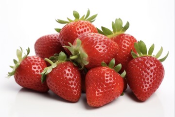 Fresh and Juicy Strawberries Isolated on White Background - Closeup of Raw Fruits