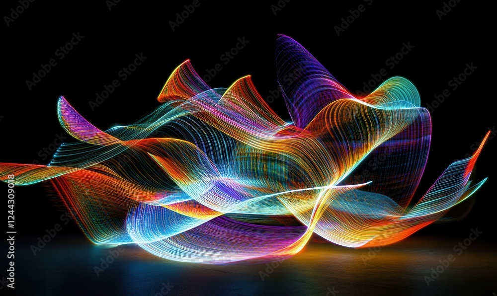 Poster abstract colorful light trails in motion, creating a dynamic and energetic visual with futuristic to