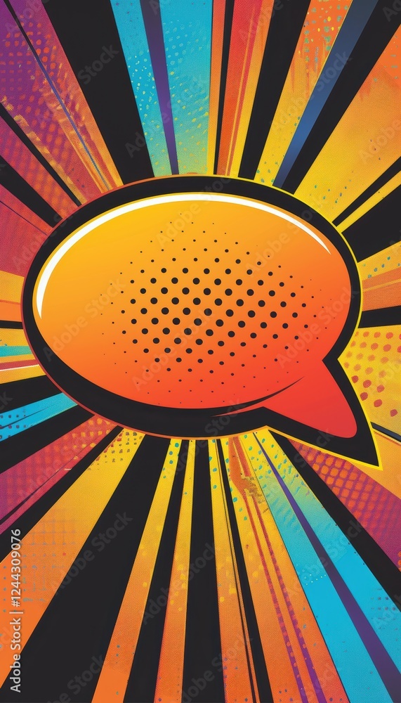 Poster comic speech bubble exploding on vibrant pop art background for dynamic advertisements
