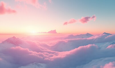 Fototapeta premium Abstract pink clouds stretching across a pastel sky at sunset, blending soft colors in a mesmerizing and dreamy composition