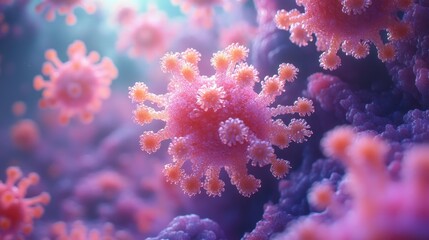 Fototapeta premium A close-up view of a virus in a colorful, microscopic environment.