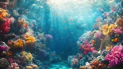 Lively Underwater World with Bright Corals and Swimming Fish