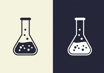 two-color icon of an Erlenmeyer flask containing a liquid with a few small, scattered circles representing bubbles or particles.