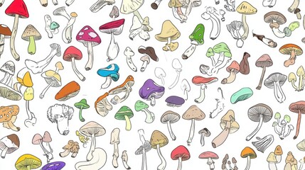 Vibrant Mushroom Illustrations: A Colorful Collection of Detailed Drawings