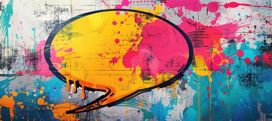 Vibrant Graffiti Speech Bubble on Urban Concrete Wall for Art and Design Projects