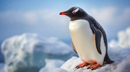 Obraz premium Gentoo Penguin Profile in Snowy Antarctica - Majestic Arctic Wildlife and Nature