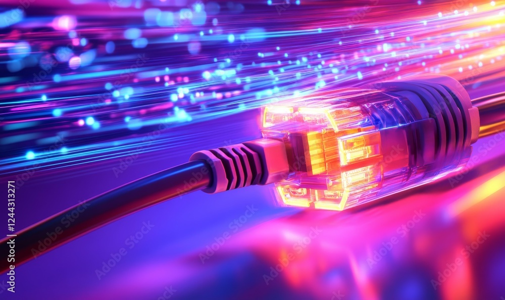 Poster in a of internet communication for nanotechnology business solutions, elements such as a data stream