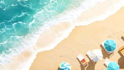 Summer banner background. Beach chair and umbrella beach. Vacation time	
