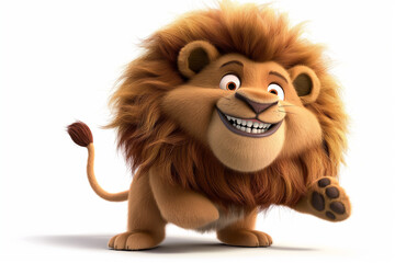 A cartoon lion character animated in a playful and lively style