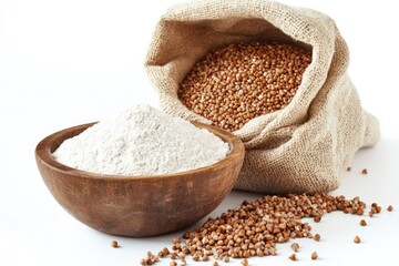 Buckwheat Flour in a Bowl and a Bag: A Healthy Cereal Ingredient for Wholesome Cooking