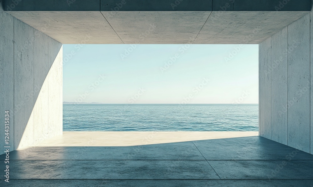 Aufkleber minimalist concrete architecture with a view of the ocean