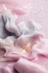 Obraz premium Swirling soft lavender and pastel blue mist creates a dreamy cosmic effect, enriched with twinkling galaxy dust, ideal for high-end skincare branding and aesthetics
