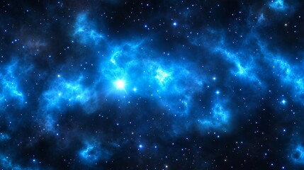 Electric Blue Nebula Galaxy - A cosmic dreamscape, symbolizing infinity, mystery, wonder, exploration, and serenity.  Vast, electric blue nebula with countless stars.