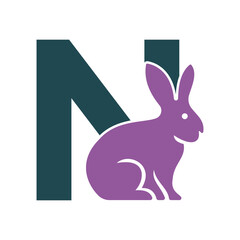 Initial Rabbit Logo Combine With Letter N Vector Template
