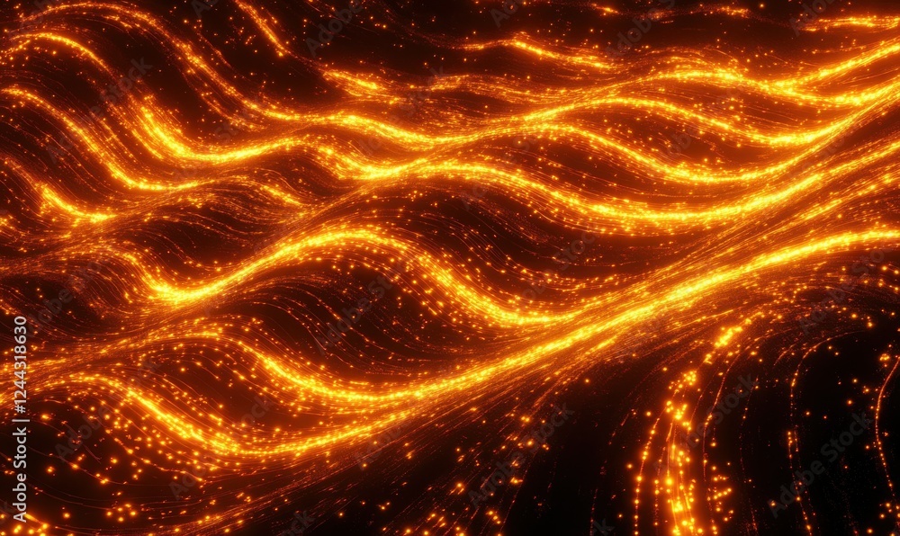 Poster abstract glowing waves of light resembling data streams, showcasing the fluidity of modern digital n