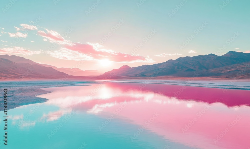 Poster abstract gradient of pastel pinks and blues, creating a soothing horizon-like transition of colors.