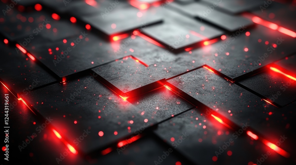 Poster abstract image of glowing red lines on a dark, textured surface.