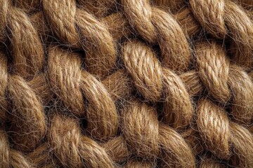 Fototapeta premium Intricate Texture Close-Up of Brown Knitted Wool Yarn, Detailed Macro Photography of Cozy Fabric