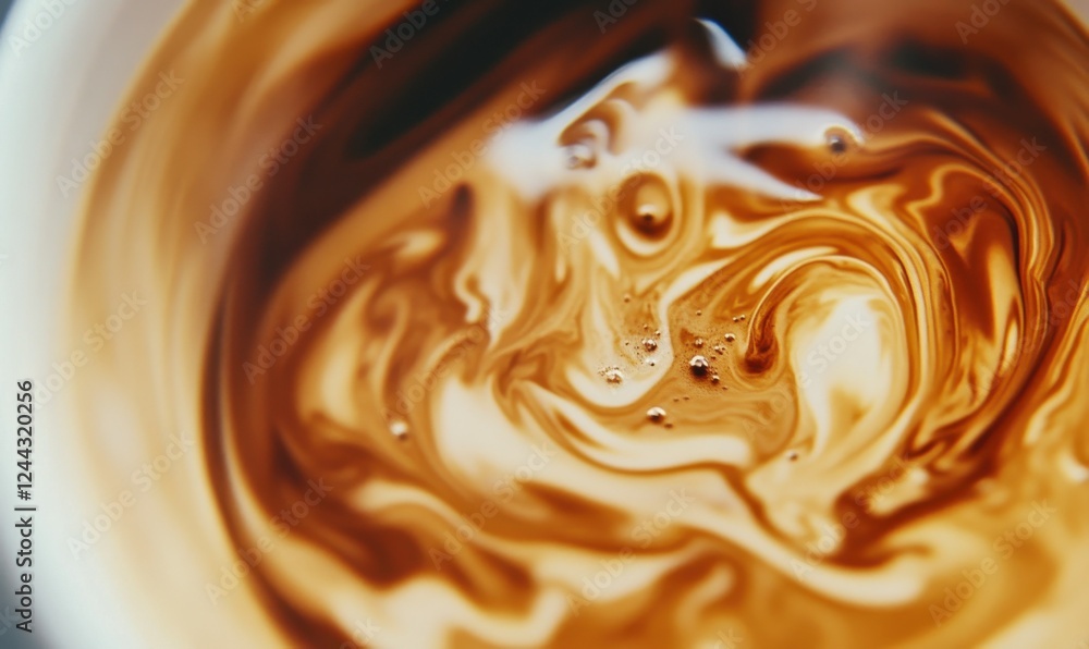 Poster artistic close-up of coffee swirling in a cup, creating mesmerizing patterns under soft morning ligh