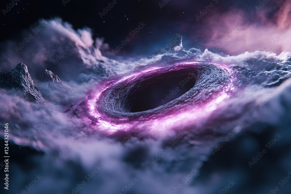 Poster this artwork showcases a blackhole-inspired design with metallic swirling textures and a glowing vor
