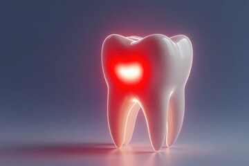 Red glow highlights severe dental pain in a 3D rendered tooth visualization. Generative AI