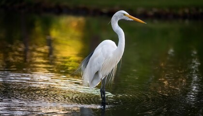 Fototapeta premium Striking Great White Heron Ardea herodias occidentalis in Wintery Largo Central Park at Dusk