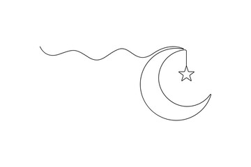 One continuous line drawing of Moon vector illustration