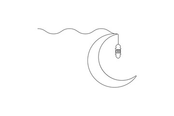 Obraz premium One continuous line drawing of Moon vector illustration