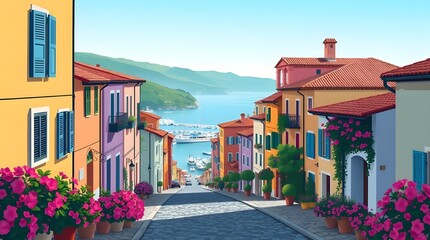 Photo wallpapers for the interior. An old street near the coast