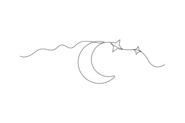 One continuous line drawing of Moon vector illustration