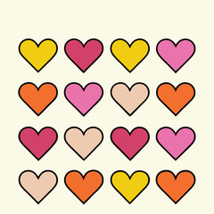 Colorful Heart Collection with Black Outlines