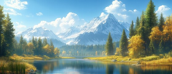 Fototapeta premium Beautiful mountain landscape with a river running through it