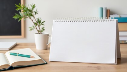 Minimalist calendar on study desk with notebook, organized workspace