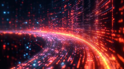 Obraz premium Abstract digital landscape with flowing lights and data streams.