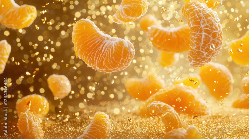 Poster a bunch of oranges are floating in the air, creating a sense of lightness