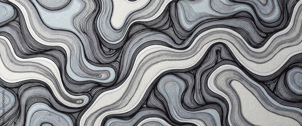 Poster a drawing of a wave with a black and white color scheme. the drawing has a very abstract and artisti
