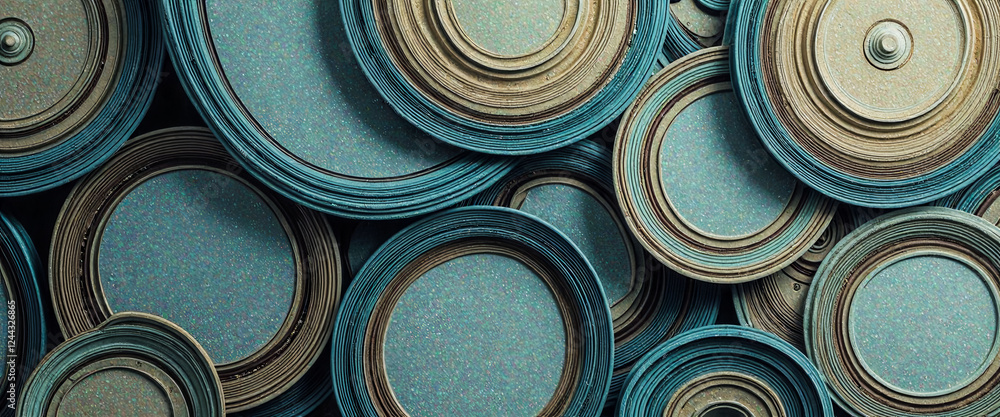 Poster a blue and brown patterned background with many blue circles. the circles are of different sizes and