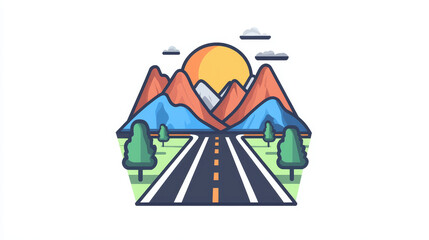 Road travel company or tourist group icon template. Vector symbol of highway or roadway path and traffic lanes in nature landscape for road trip or journey transportation route