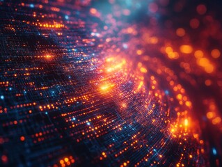 Fototapeta premium Abstract visualization of data streams with glowing particles and lines.