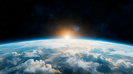 Earth sunrise space view, cloudscape background, environmental conservation